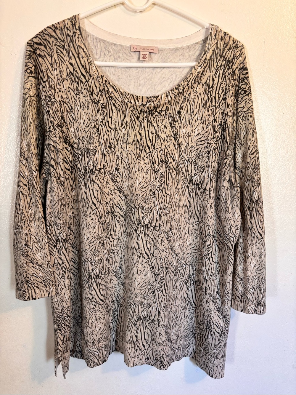croft & barrow Black and Cream Patterned Scoop Neck Women's Top